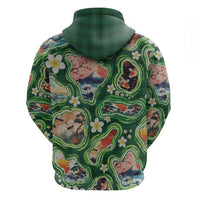 Hawaiian and Japanese Culture Together Hoodie Hawaiian Island Shapes with Japanese Landscape Green Color