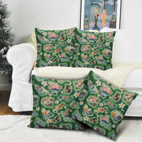 Hawaiian and Japanese Culture Together Pillow Cover Hawaiian Island Shapes with Japanese Landscape Green Color