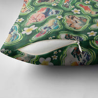 Hawaiian and Japanese Culture Together Pillow Cover Hawaiian Island Shapes with Japanese Landscape Green Color