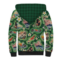 Hawaiian and Japanese Culture Together Sherpa Hoodie Hawaiian Island Shapes with Japanese Landscape Green Color LT03 - Polynesian Pride