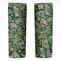 Hawaiian and Japanese Culture Together Skinny Tumbler Hawaiian Island Shapes with Japanese Landscape Green Color LT03 Green - Polynesian Pride