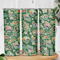 Hawaiian and Japanese Culture Together Skinny Tumbler Hawaiian Island Shapes with Japanese Landscape Green Color LT03 - Polynesian Pride