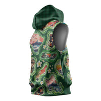 Hawaiian and Japanese Culture Together Sleeveless Hoodie Hawaiian Island Shapes with Japanese Landscape Green Color LT03 - Polynesian Pride