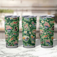 Hawaiian and Japanese Culture Together Tumbler Cup Hawaiian Island Shapes with Japanese Landscape Green Color