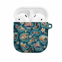 Hawaiian and Japanese Culture Together AirPods Case Hawaiian Island Shapes with Japanese Landscape Teal Color