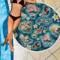 Hawaiian and Japanese Culture Together Beach Blanket Hawaiian Island Shapes with Japanese Landscape Teal Color