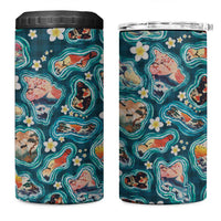 Hawaiian and Japanese Culture Together 4 in 1 Can Cooler Tumbler Hawaiian Island Shapes with Japanese Landscape Teal Color LT03 One Size: 16 oz Teal - Polynesian Pride