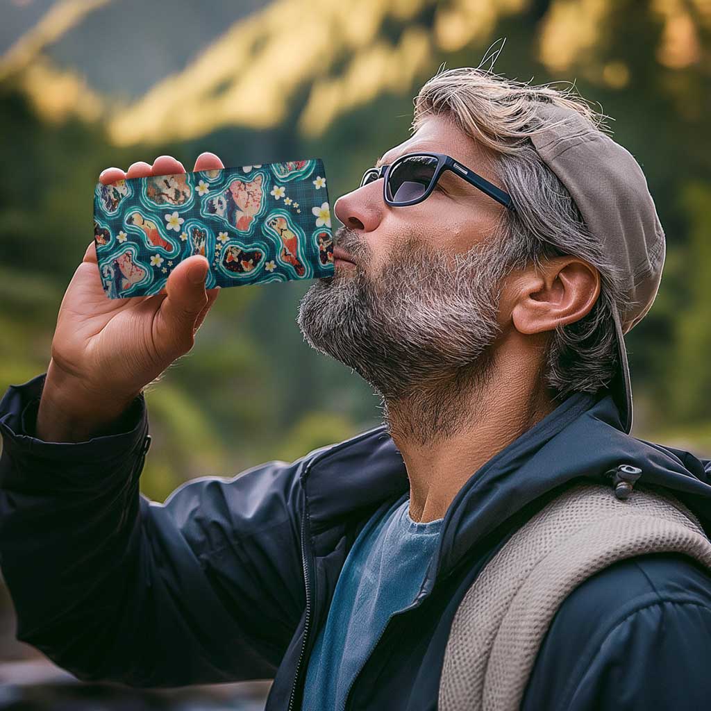 Hawaiian and Japanese Culture Together 4 in 1 Can Cooler Tumbler Hawaiian Island Shapes with Japanese Landscape Teal Color LT03 - Polynesian Pride