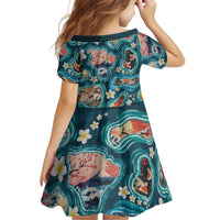 Hawaiian and Japanese Culture Together Family Matching Puletasi and Hawaiian Shirt Hawaiian Island Shapes with Japanese Landscape Teal Color LT03 - Polynesian Pride