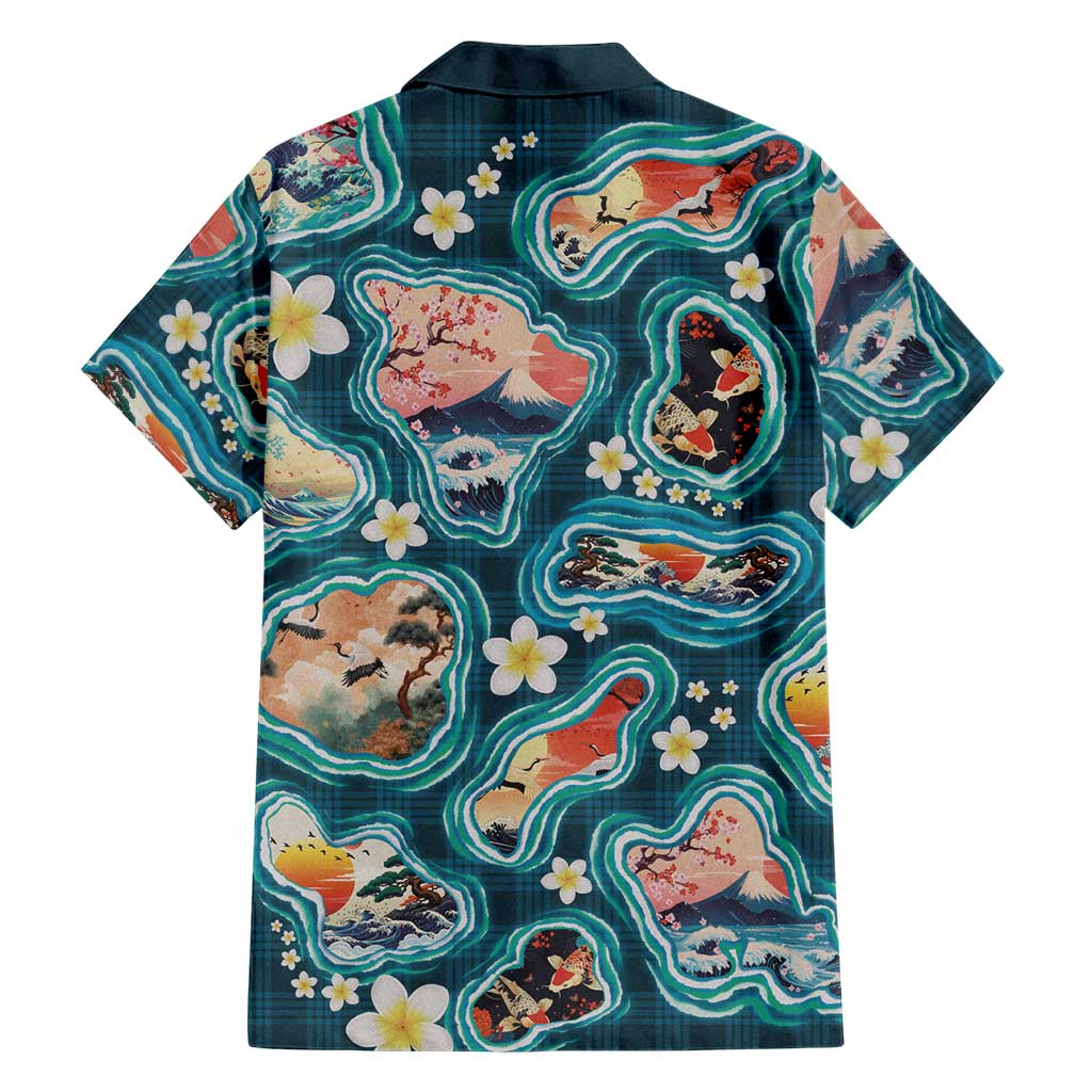 Hawaiian and Japanese Culture Together Family Matching Puletasi and Hawaiian Shirt Hawaiian Island Shapes with Japanese Landscape Teal Color LT03 - Polynesian Pride