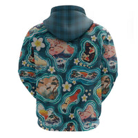 Hawaiian and Japanese Culture Together Hoodie Hawaiian Island Shapes with Japanese Landscape Teal Color
