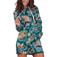 Hawaiian and Japanese Culture Together Hoodie Dress Hawaiian Island Shapes with Japanese Landscape Teal Color LT03 Teal - Polynesian Pride
