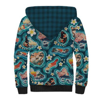 Hawaiian and Japanese Culture Together Sherpa Hoodie Hawaiian Island Shapes with Japanese Landscape Teal Color LT03 - Polynesian Pride