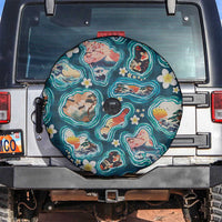 Hawaiian and Japanese Culture Together Spare Tire Cover Hawaiian Island Shapes with Japanese Landscape Teal Color