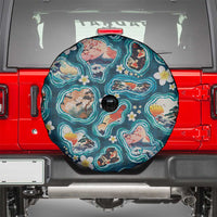 Hawaiian and Japanese Culture Together Spare Tire Cover Hawaiian Island Shapes with Japanese Landscape Teal Color