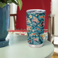 Hawaiian and Japanese Culture Together Tumbler Cup Hawaiian Island Shapes with Japanese Landscape Teal Color