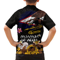 American Samoa Fue and Kava Bowl Family Matching Long Sleeve Bodycon Dress and Hawaiian Shirt Plumeria and Polynesian Pattern
