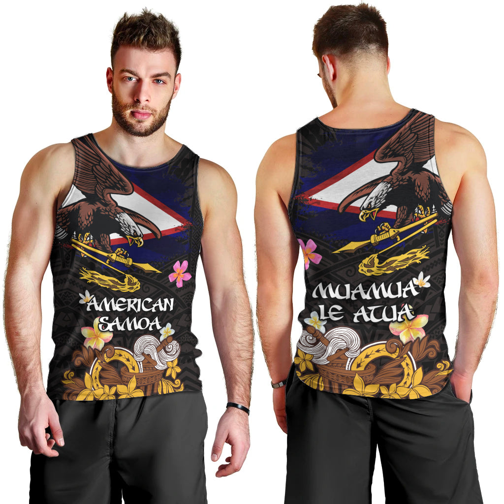 American Samoa Fue and Kava Bowl Men Tank Top Plumeria and Polynesian Pattern