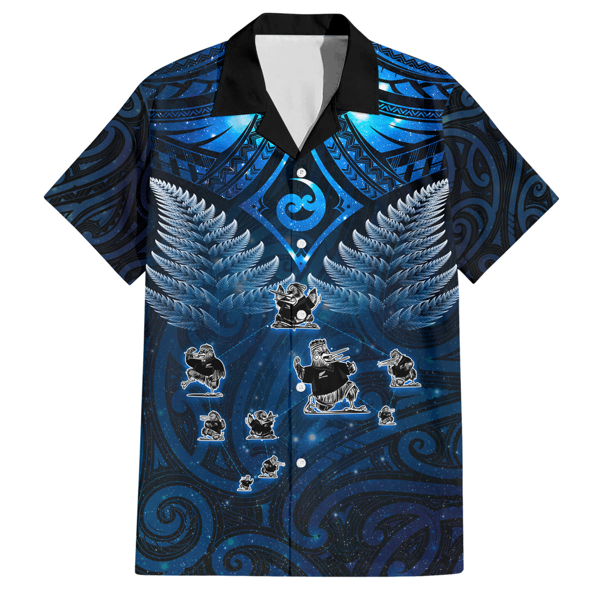 New Zealand Matariki Family Matching Short Sleeve Bodycon Dress and Hawaiian Shirt Maori Pattern and Kiwi Bird Haka Dance Sky Night