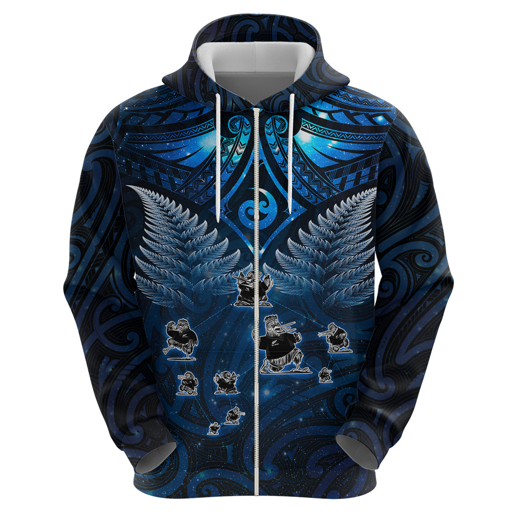 New Zealand Matariki Hoodie Maori Pattern and Kiwi Bird Haka Dance Sky Night