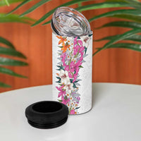 Hawaii Tropical Leaves and Flowers 4 in 1 Can Cooler Tumbler Tribal Polynesian Pattern White Style
