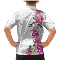 Hawaii Tropical Leaves and Flowers Family Matching Mermaid Dress and Hawaiian Shirt Tribal Polynesian Pattern White Style