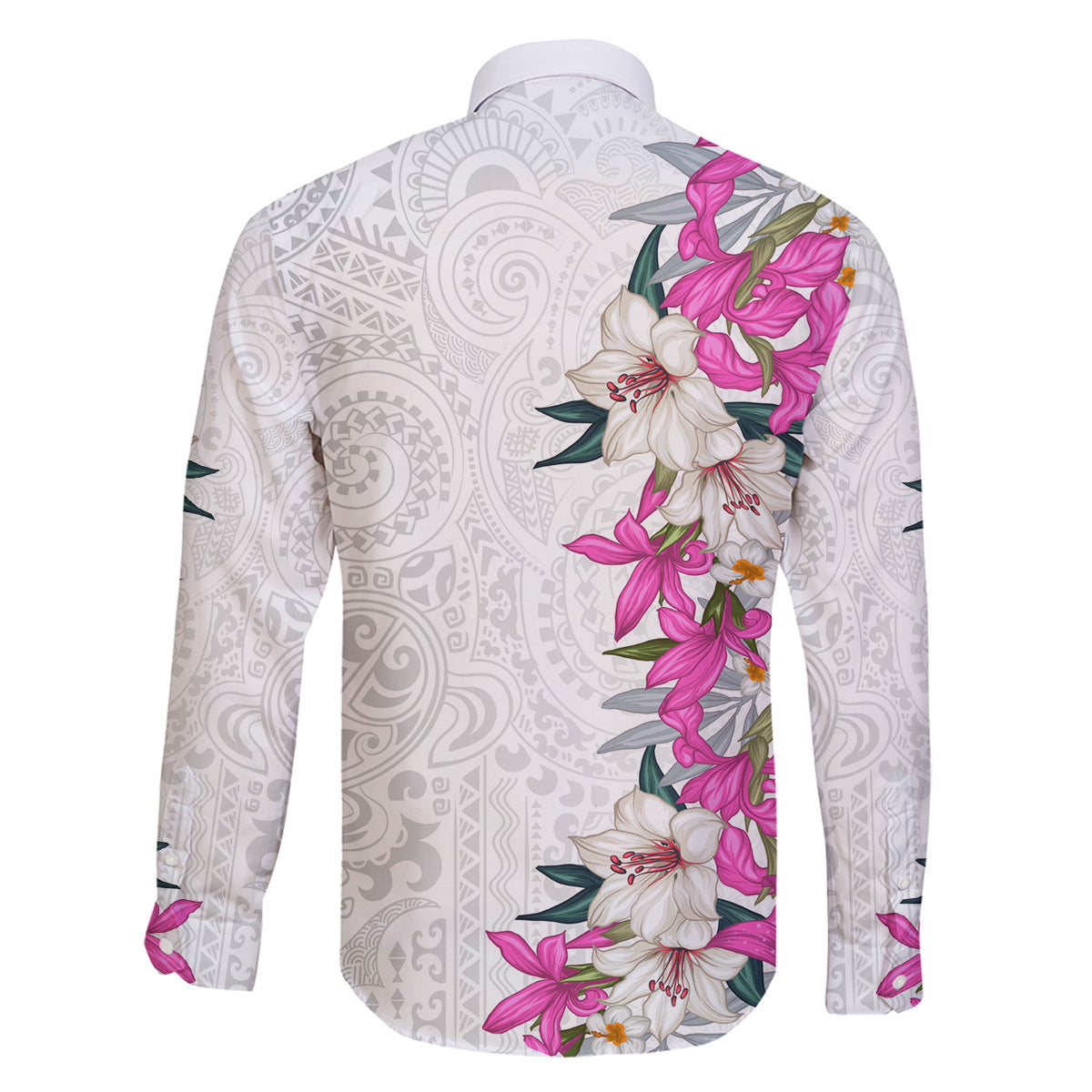 Hawaii Tropical Leaves and Flowers Family Matching Mermaid Dress and Hawaiian Shirt Tribal Polynesian Pattern White Style