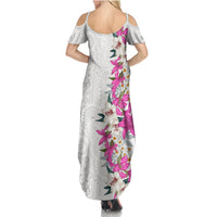 Hawaii Tropical Leaves and Flowers Family Matching Summer Maxi Dress and Hawaiian Shirt Tribal Polynesian Pattern White Style