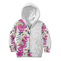 Hawaii Tropical Leaves and Flowers Kid Hoodie Tribal Polynesian Pattern White Style