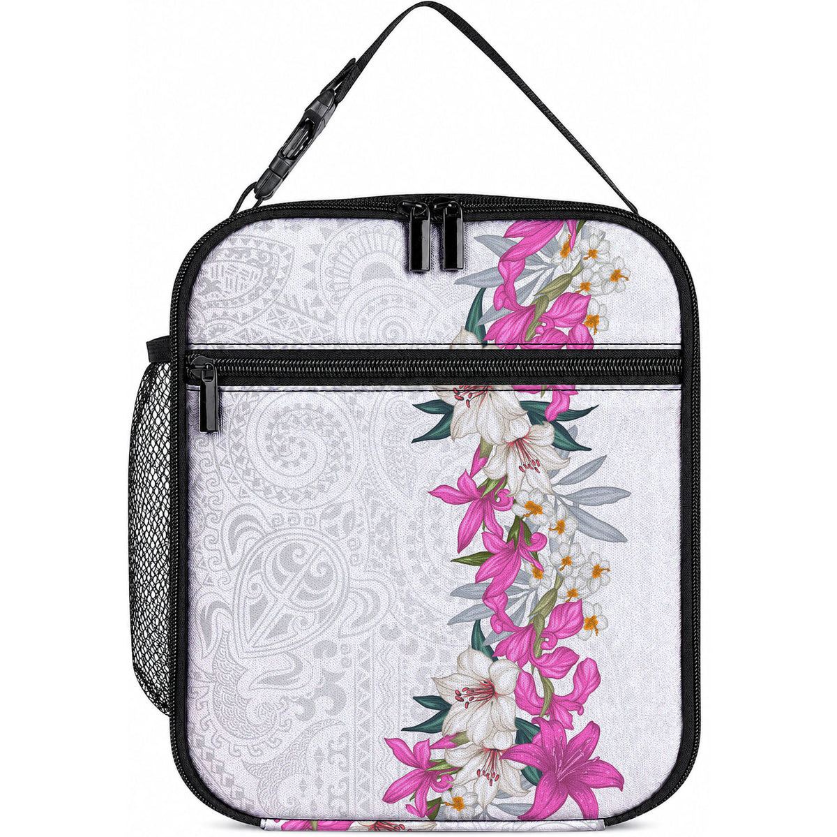 Hawaii Tropical Leaves and Flowers Lunch Bag LT03 10.2 × 8.3 × 4.3 inch White - Polynesian Pride