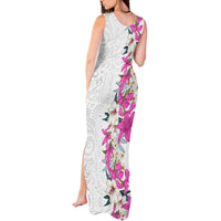 Hawaii Tropical Leaves and Flowers Tank Maxi Dress Tribal Polynesian Pattern White Style