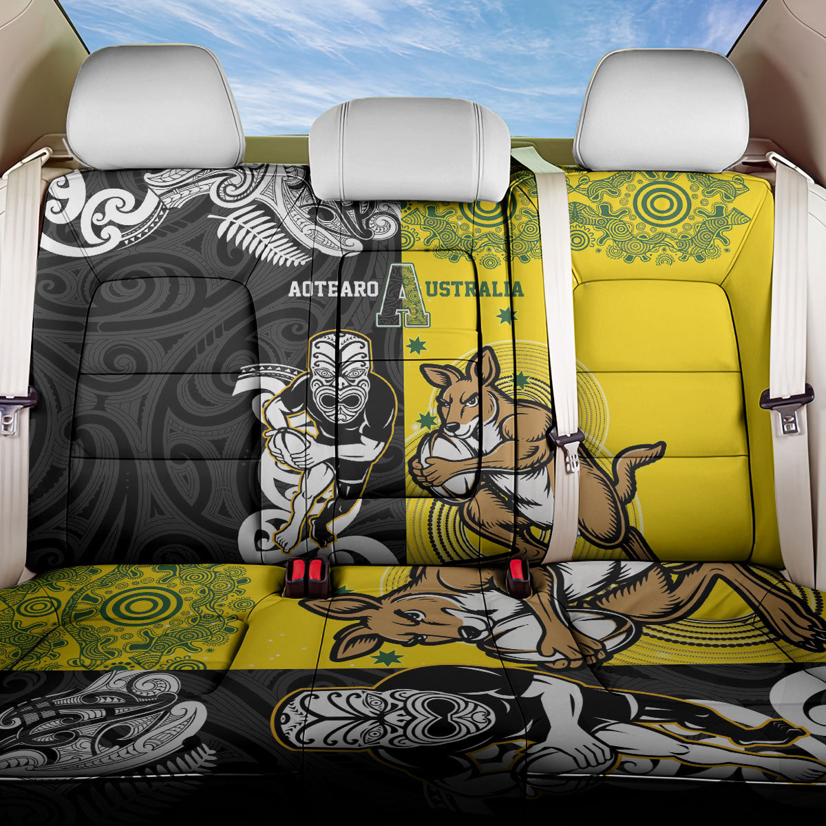 Aotearoa New Zealand and Australia Rugby Back Car Seat Cover Maori Koru and Aboriginal Dot Art Cultural Heritage