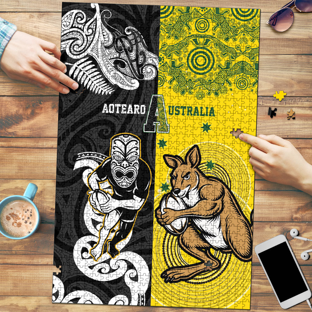 Aotearoa New Zealand and Australia Rugby Puzzle Maori Koru and Aboriginal Dot Art Cultural Heritage