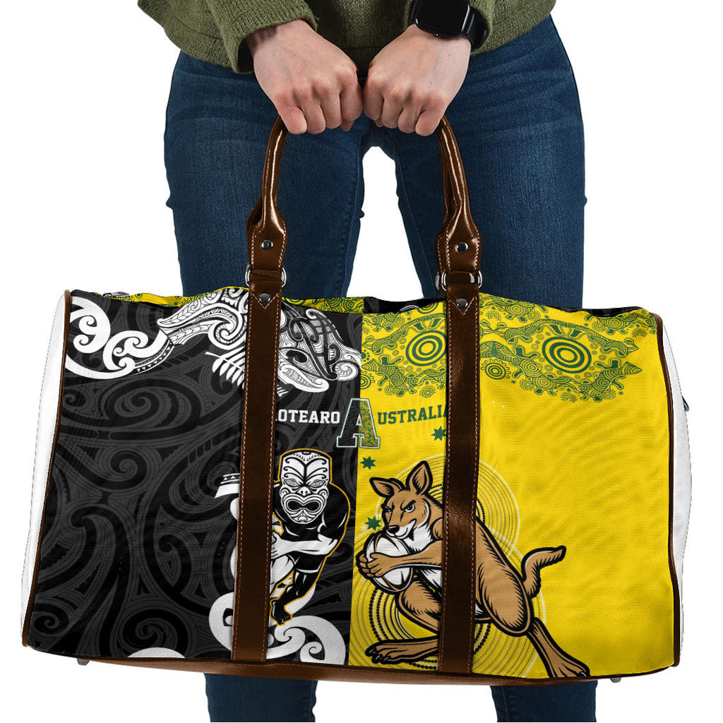 Aotearoa New Zealand and Australia Rugby Travel Bag Maori Koru and Aboriginal Dot Art Cultural Heritage
