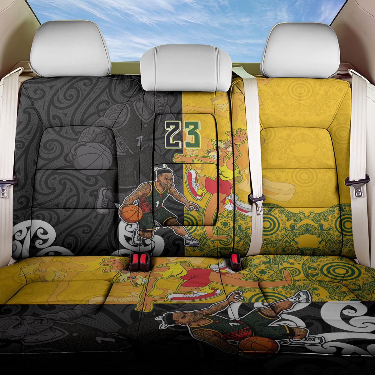 Aotearoa New Zealand And Australia Basketball Custom Back Car Seat Cover Maori Tribal Tattoo And Aboriginal Dot Art Heritage