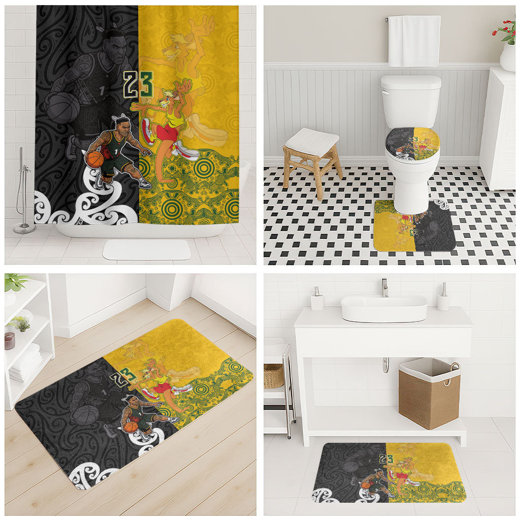 Aotearoa New Zealand And Australia Basketball Custom Bathroom Set Maori Tribal Tattoo And Aboriginal Dot Art Heritage
