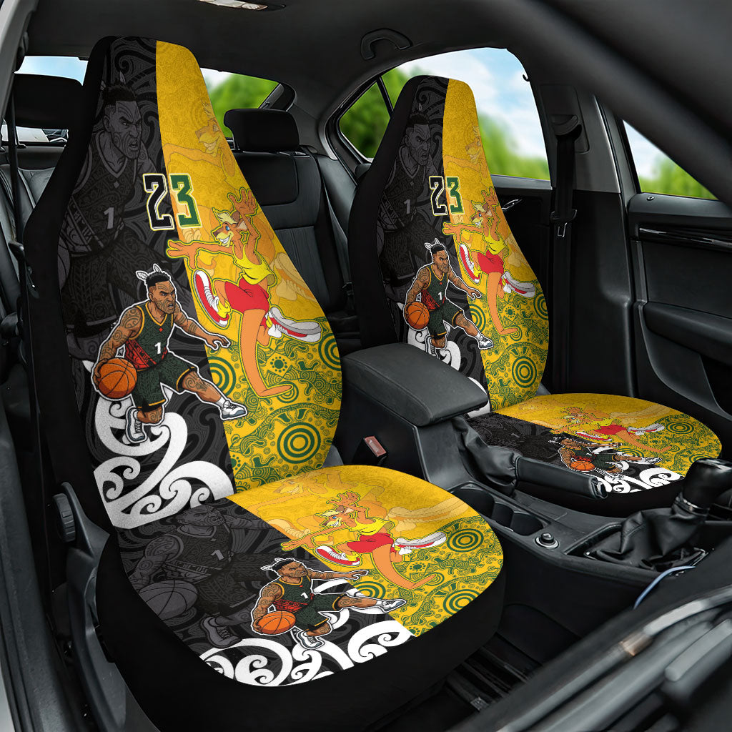 Aotearoa New Zealand And Australia Basketball Custom Car Seat Cover Maori Tribal Tattoo And Aboriginal Dot Art Heritage