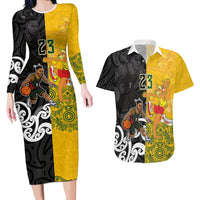Aotearoa New Zealand And Australia Basketball Custom Couples Matching Long Sleeve Bodycon Dress and Hawaiian Shirt Maori Tribal Tattoo And Aboriginal Dot Art Heritage