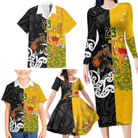 Aotearoa New Zealand And Australia Basketball Custom Family Matching Long Sleeve Bodycon Dress and Hawaiian Shirt Maori Tribal Tattoo And Aboriginal Dot Art Heritage LT03 - Polynesian Pride
