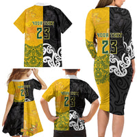 Aotearoa New Zealand And Australia Basketball Custom Family Matching Long Sleeve Bodycon Dress and Hawaiian Shirt Maori Tribal Tattoo And Aboriginal Dot Art Heritage LT03 - Polynesian Pride