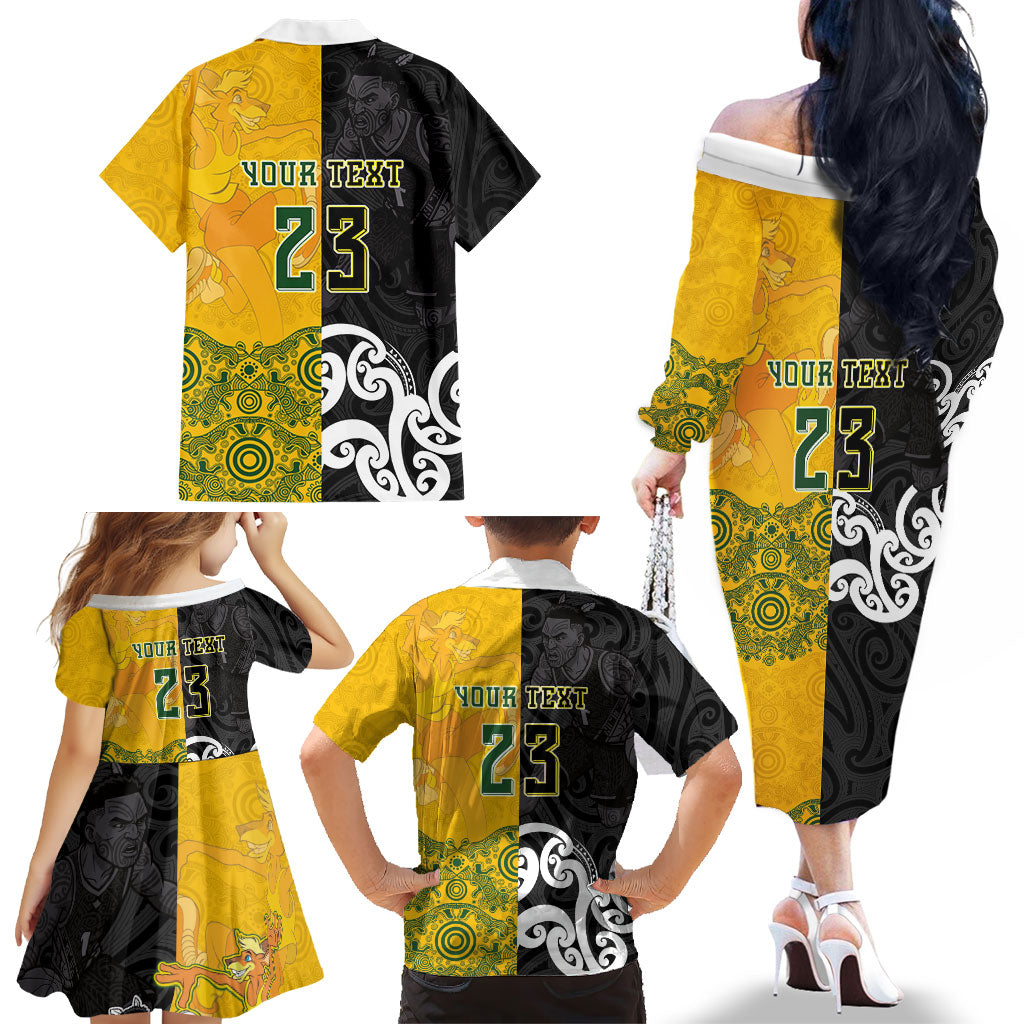 Aotearoa New Zealand And Australia Basketball Custom Family Matching Off The Shoulder Long Sleeve Dress and Hawaiian Shirt Maori Tribal Tattoo And Aboriginal Dot Art Heritage LT03 - Polynesian Pride