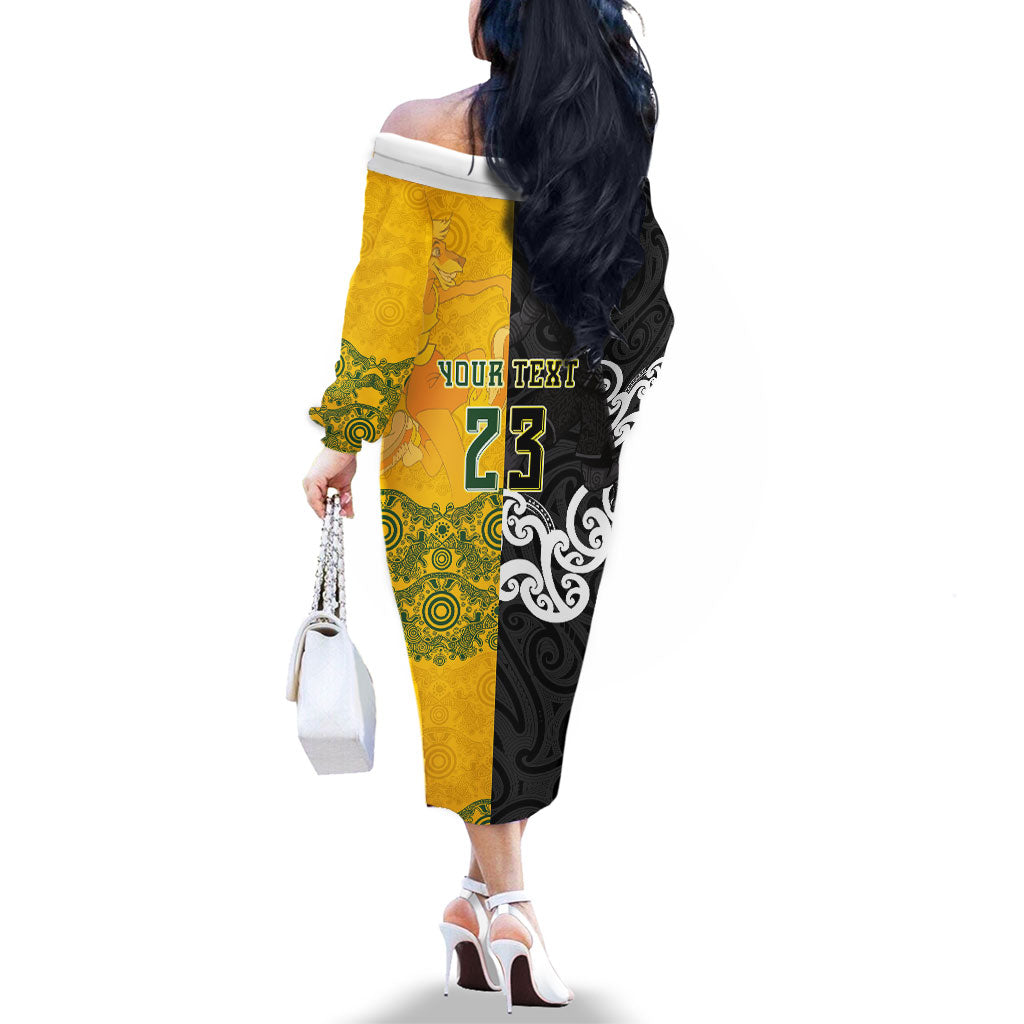Aotearoa New Zealand And Australia Basketball Custom Family Matching Off The Shoulder Long Sleeve Dress and Hawaiian Shirt Maori Tribal Tattoo And Aboriginal Dot Art Heritage LT03 - Polynesian Pride