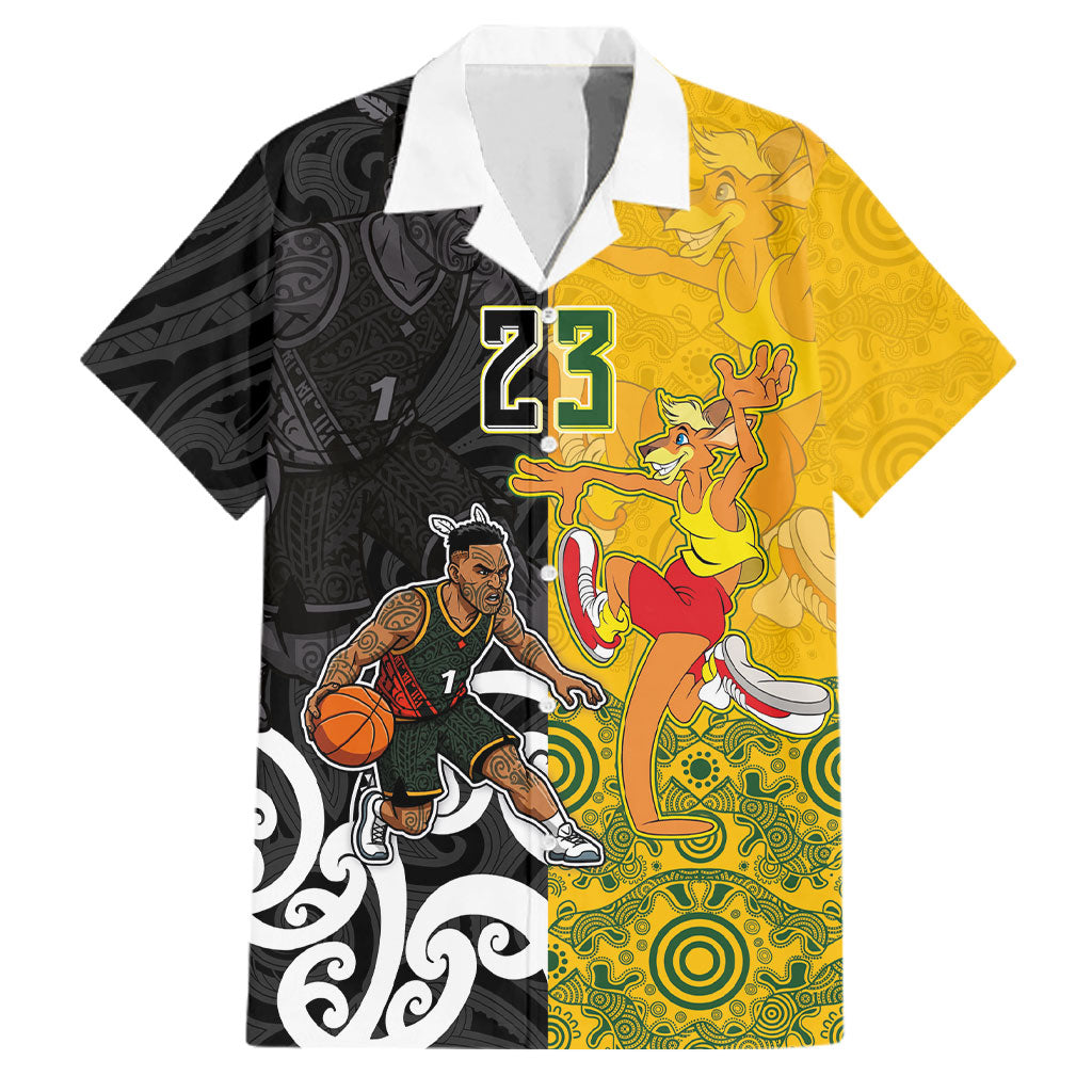 Aotearoa New Zealand And Australia Basketball Custom Family Matching Puletasi and Hawaiian Shirt Maori Tribal Tattoo And Aboriginal Dot Art Heritage LT03 Dad's Shirt - Short Sleeve Multicolor - Polynesian Pride