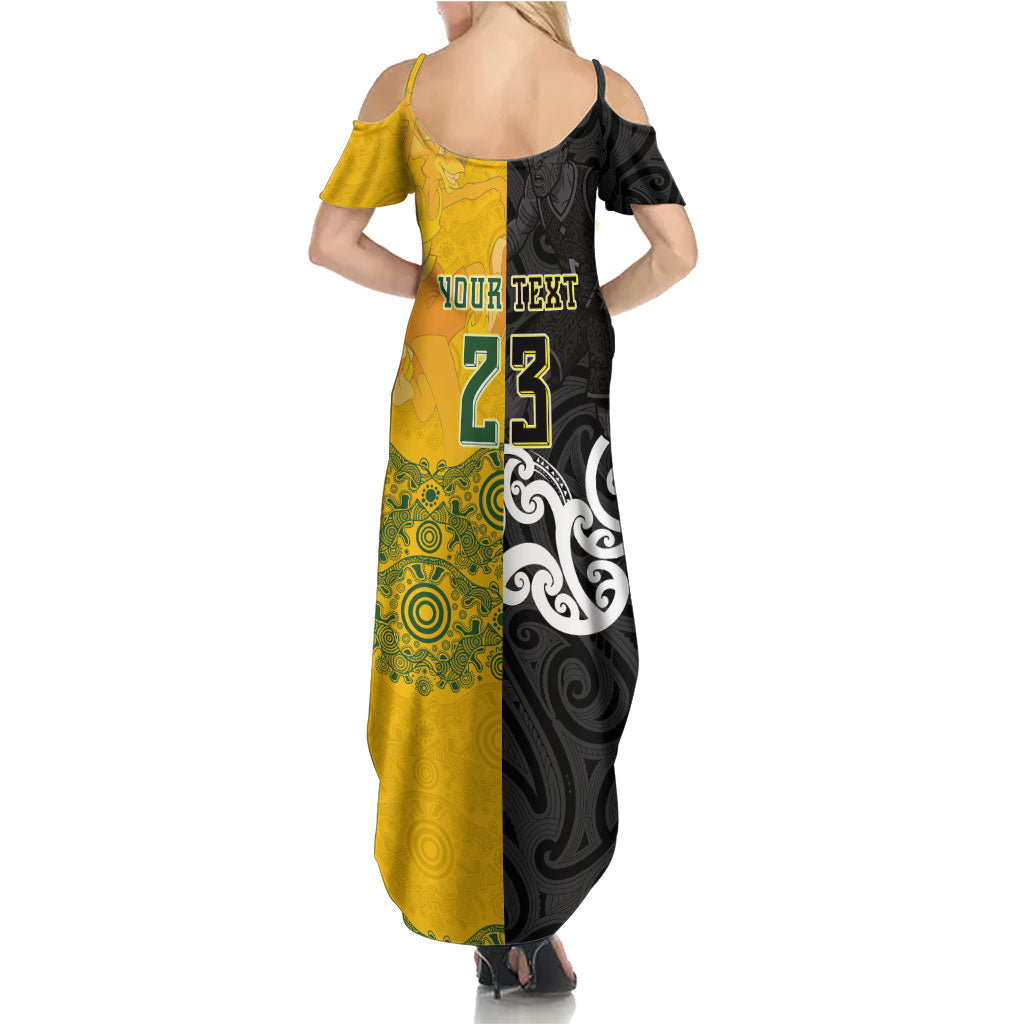 Aotearoa New Zealand And Australia Basketball Custom Family Matching Summer Maxi Dress and Hawaiian Shirt Maori Tribal Tattoo And Aboriginal Dot Art Heritage