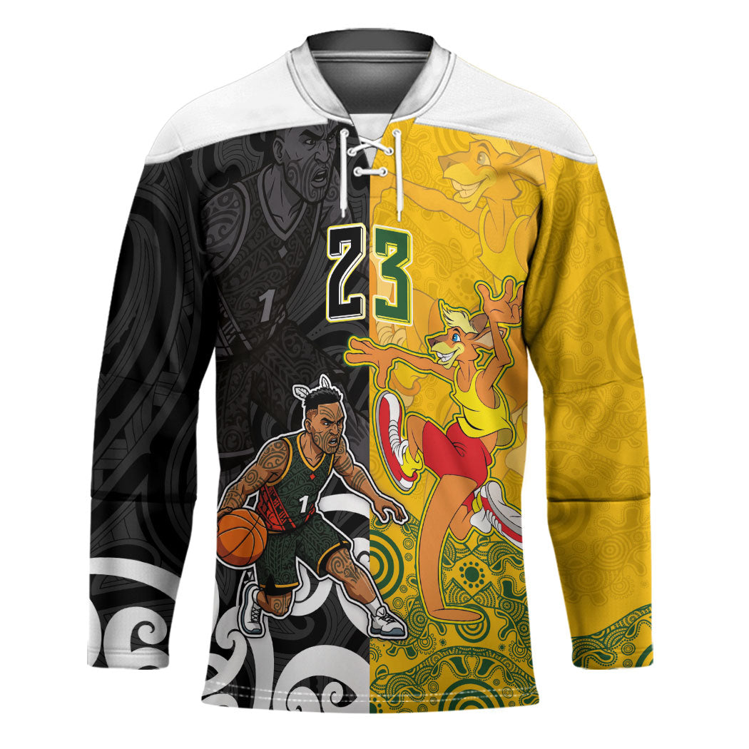 Aotearoa New Zealand And Australia Basketball Custom Hockey Jersey Maori Tribal Tattoo And Aboriginal Dot Art Heritage