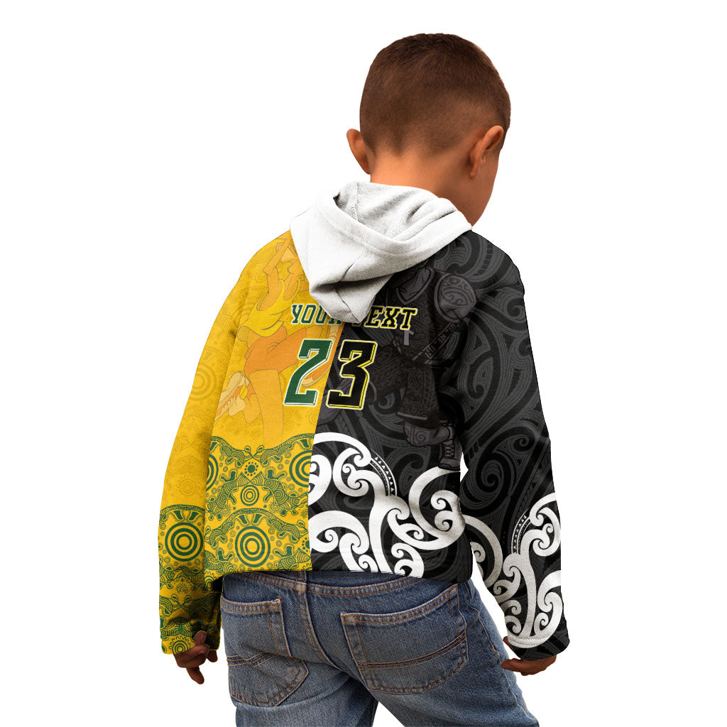 Aotearoa New Zealand And Australia Basketball Custom Kid Hoodie Maori Tribal Tattoo And Aboriginal Dot Art Heritage