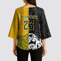 Aotearoa New Zealand And Australia Basketball Custom Kimono Sleeve Blouse Maori Tribal Tattoo And Aboriginal Dot Art Heritage