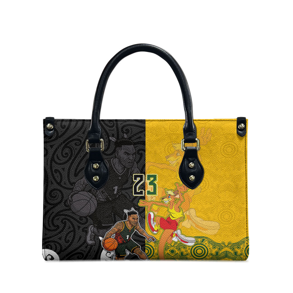 Aotearoa New Zealand And Australia Basketball Custom Leather Bag Maori Tribal Tattoo And Aboriginal Dot Art Heritage