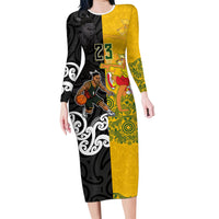 Aotearoa New Zealand And Australia Basketball Custom Long Sleeve Bodycon Dress Maori Tribal Tattoo And Aboriginal Dot Art Heritage LT03 Long Dress Multicolor - Polynesian Pride