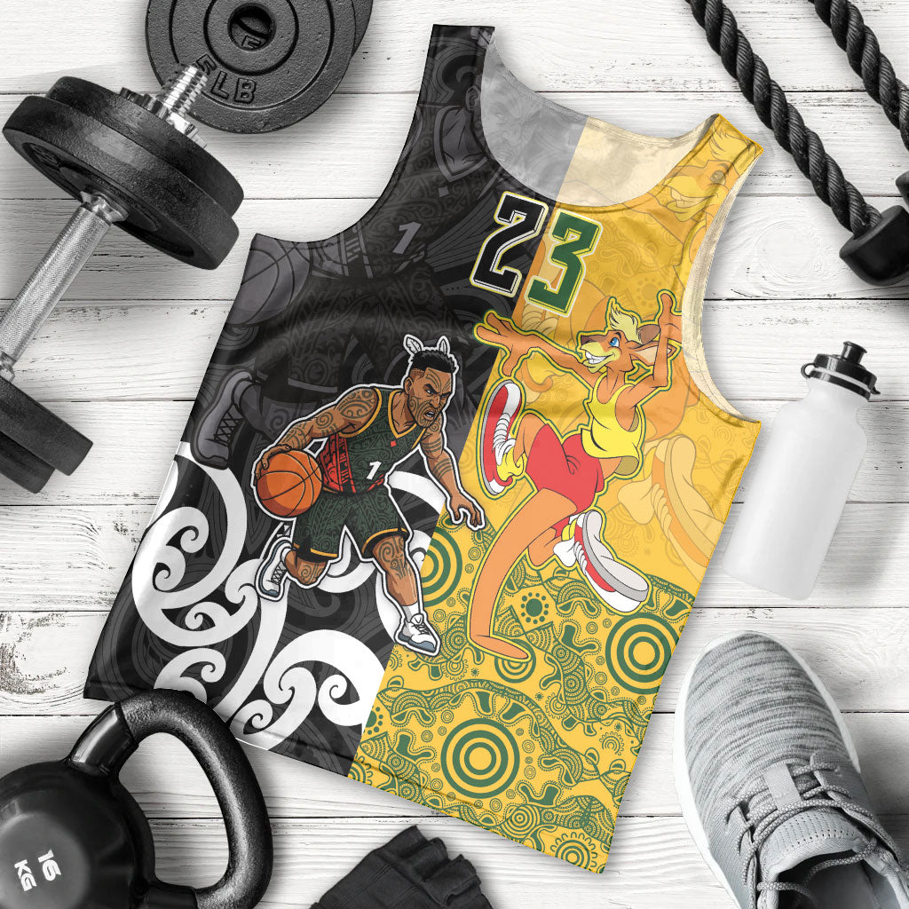 Aotearoa New Zealand And Australia Basketball Custom Men Tank Top Maori Tribal Tattoo And Aboriginal Dot Art Heritage